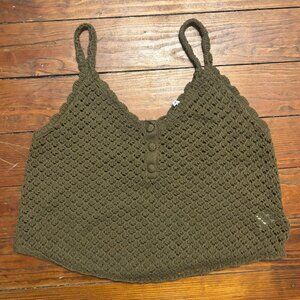 Small Army Green Embosse Knit Cropped Tank